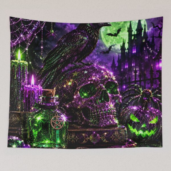 Item preview, Glitter Gothic Skull Raven, Purple Green Halloween designed and sold by BloomOfDesign.