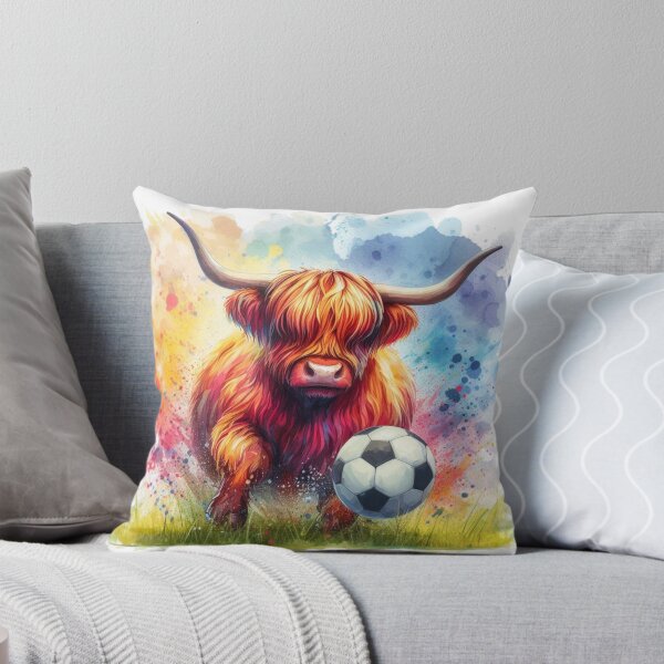 Item preview, Scottish Tartan Army Highland Cow Playing Soccer Football Colorful Watercolor designed and sold by MaedK.