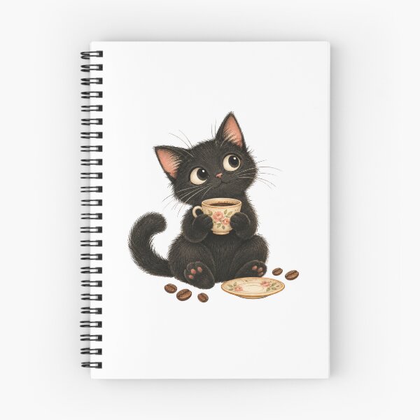 Item preview, Cute Black Cat Drinking Coffee – Cozy Morning designed and sold by INVITOARTE.
