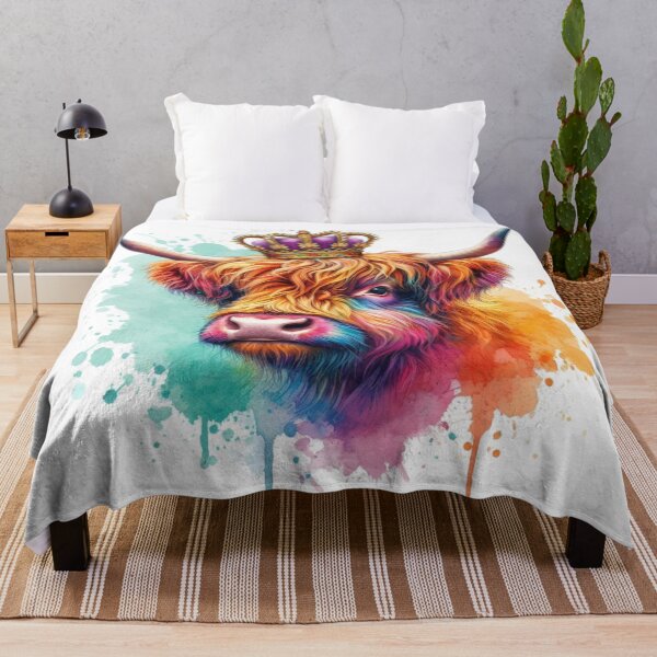 Item preview, Scottish Highland Cow Wearing a Royal Crown Colorful Watercolor designed and sold by MaedK.