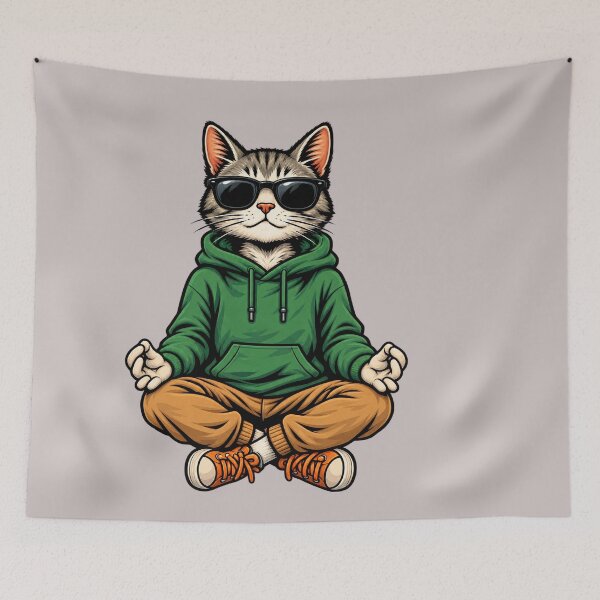 Item preview, Zen Cat Meditating in Green Hoodie designed and sold by aminomen.