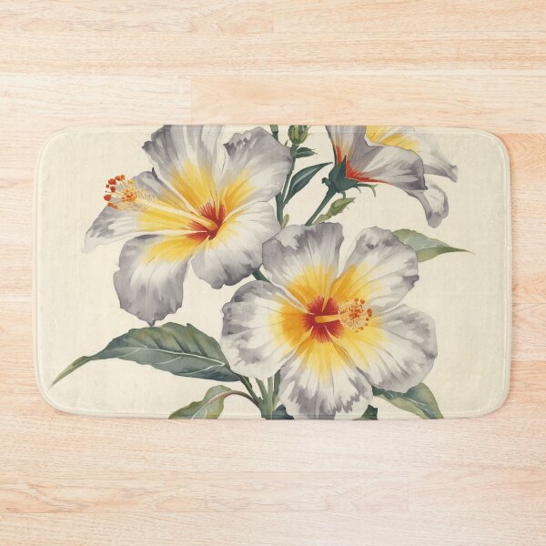 Item preview, Yellow Gray White Hibiscus Flowers Art designed and sold by SeaStarAlex.
