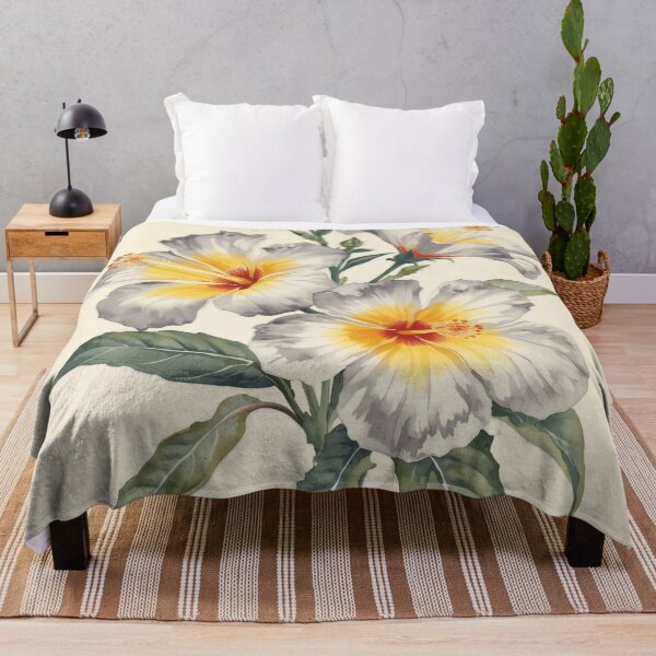 Item preview, Yellow Gray White Hibiscus Flowers Art designed and sold by SeaStarAlex.