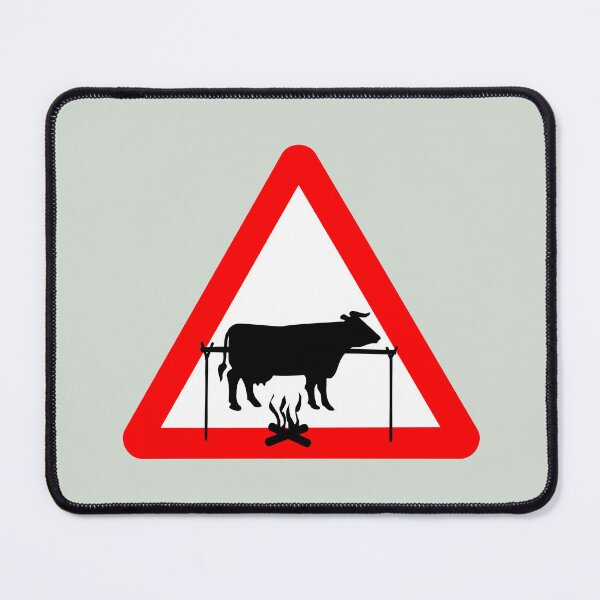 Item preview, Cattle crossing road sign with BBQ graffiti designed and sold by hitNmiss.