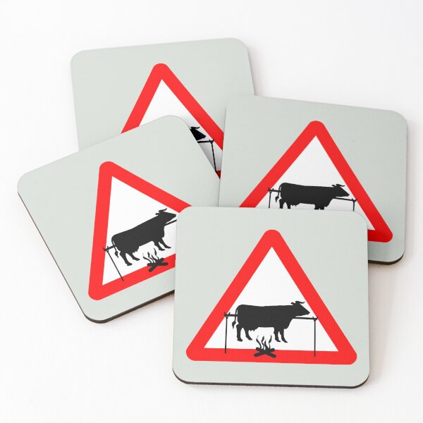 Item preview, Cattle crossing road sign with BBQ graffiti designed and sold by hitNmiss.