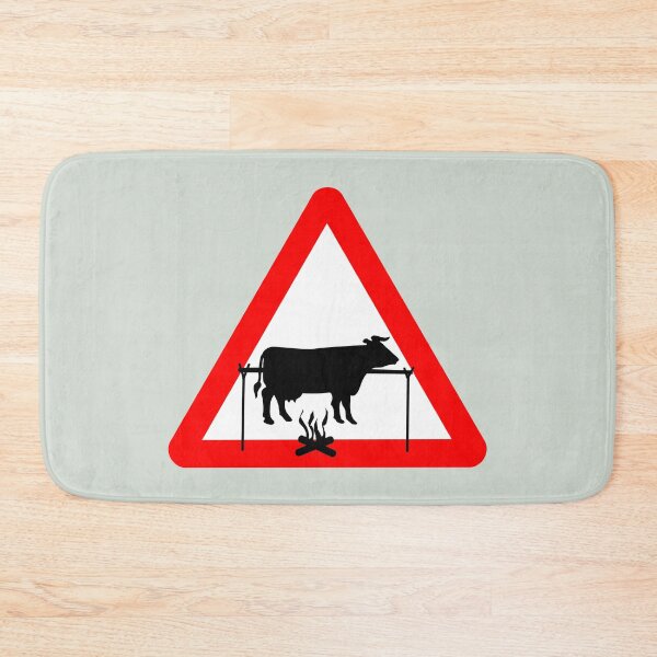 Item preview, Cattle crossing road sign with BBQ graffiti designed and sold by hitNmiss.