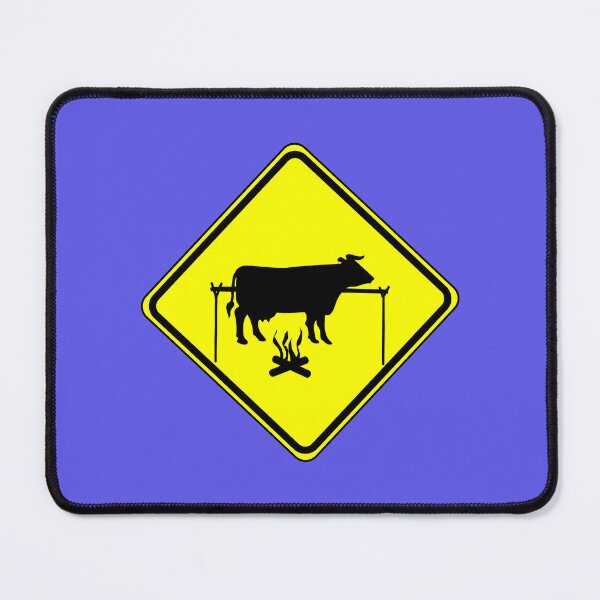 Item preview, Cattle crossing road sign with BBQ graffiti - yellow sign designed and sold by hitNmiss.