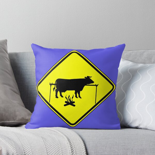 Item preview, Cattle crossing road sign with BBQ graffiti - yellow sign designed and sold by hitNmiss.