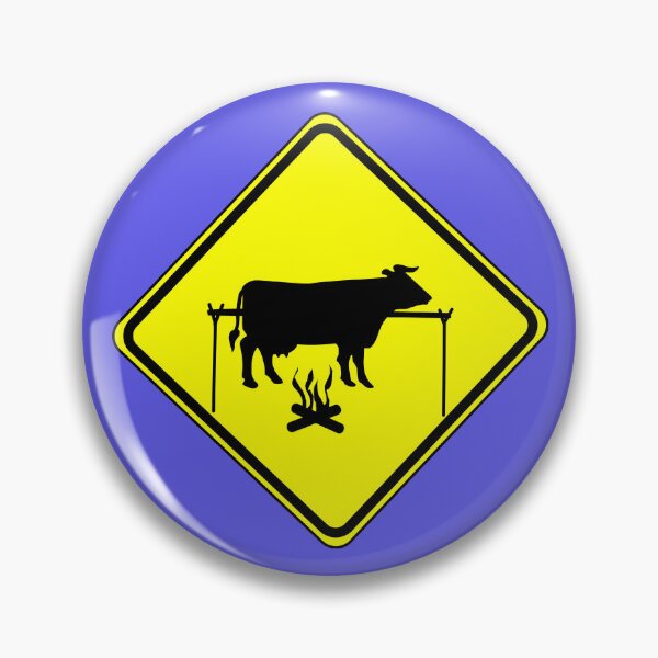 Item preview, Cattle crossing road sign with BBQ graffiti - yellow sign designed and sold by hitNmiss.