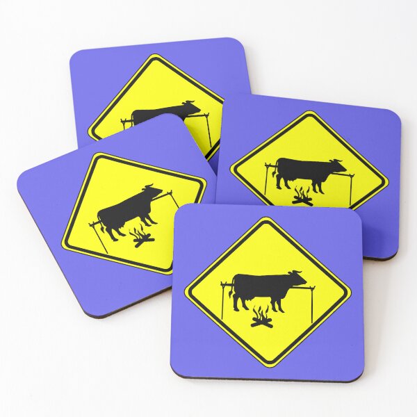 Item preview, Cattle crossing road sign with BBQ graffiti - yellow sign designed and sold by hitNmiss.