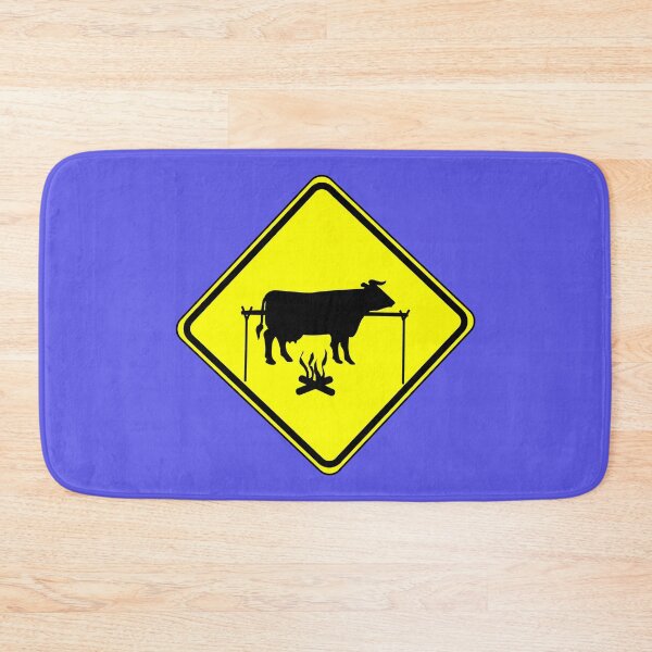 Item preview, Cattle crossing road sign with BBQ graffiti - yellow sign designed and sold by hitNmiss.