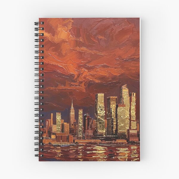 Item preview, Golden Crimson NYC Skyline - Impasto Sunset & Gold Leaf Manhattan Oil Painting designed and sold by CleverCulture.