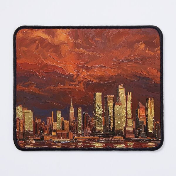 Item preview, Golden Crimson NYC Skyline - Impasto Sunset & Gold Leaf Manhattan Oil Painting designed and sold by CleverCulture.