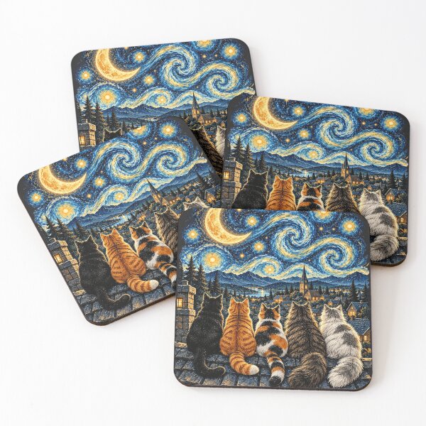 Item preview, Cats On The Roof Starry Night Landscape designed and sold by legendaryskins.