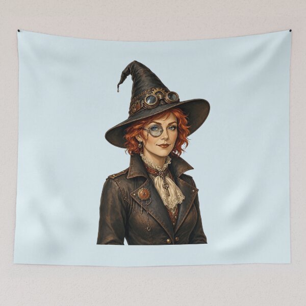 Item preview, Steampunk Witch – Victorian Redhead with Goggles and Witch Hat designed and sold by SweetLilith.