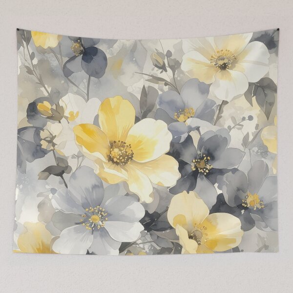 Item preview, Yellow Gray Flowers Pattern designed and sold by SeaStarAlex.