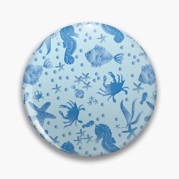 Item preview, Seahorses, Starfish, Fish, and Crabs in Blue Larger Scale designed and sold by Nana Dancer Designs.