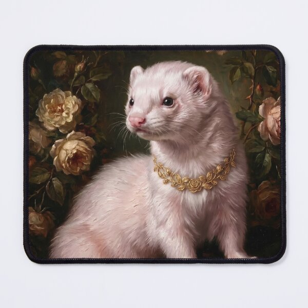 Item preview, Regal White Ferret with Floral Gold Necklace designed and sold by Real Beast Art.