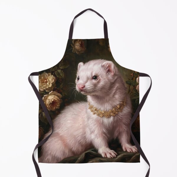 Item preview, Regal White Ferret with Floral Gold Necklace designed and sold by Real Beast Art.