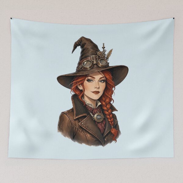 Item preview, Steampunk Witch – Victorian Redhead with Goggles and Witch Hat designed and sold by SweetLilith.