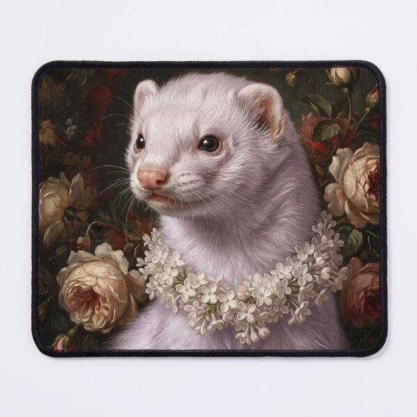 Item preview, Regal White Ferret with Flower Necklace designed and sold by Real Beast Art.