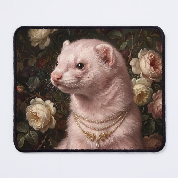 Item preview, Regal White Ferret with Pearl Gold Necklace designed and sold by Real Beast Art.