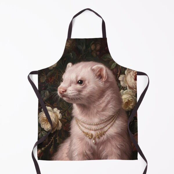Item preview, Regal White Ferret with Pearl Gold Necklace designed and sold by Real Beast Art.