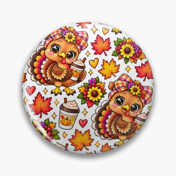 Item preview, Kawaii Thanksgiving Turkey Pattern with Pumpkin Spice Coffee, Cute Fall Leaves Sunflowers and Autumn Hearts designed and sold by ALH Apparel.