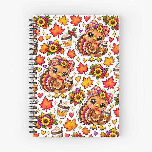 Item preview, Kawaii Thanksgiving Turkey Pattern with Pumpkin Spice Coffee, Cute Fall Leaves Sunflowers and Autumn Hearts designed and sold by ALH Apparel.
