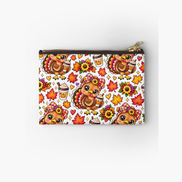 Item preview, Kawaii Thanksgiving Turkey Pattern with Pumpkin Spice Coffee, Cute Fall Leaves Sunflowers and Autumn Hearts designed and sold by ALH Apparel.