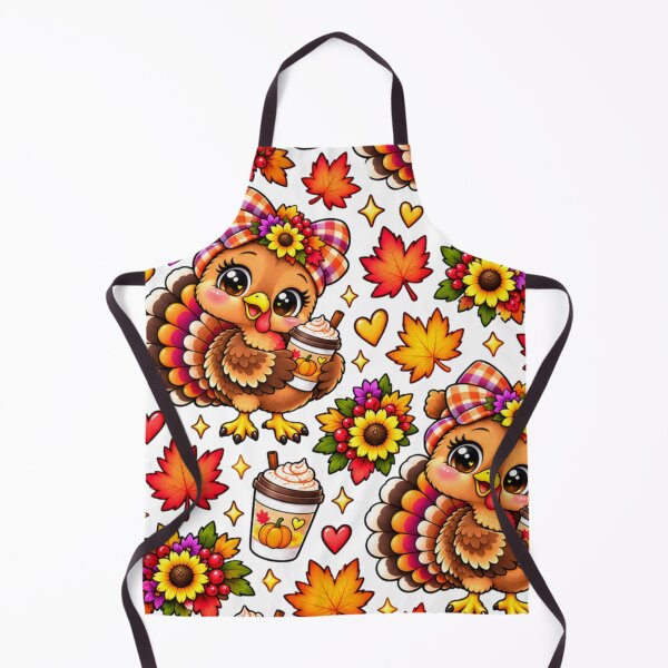 Item preview, Kawaii Thanksgiving Turkey Pattern with Pumpkin Spice Coffee, Cute Fall Leaves Sunflowers and Autumn Hearts designed and sold by ALH Apparel.