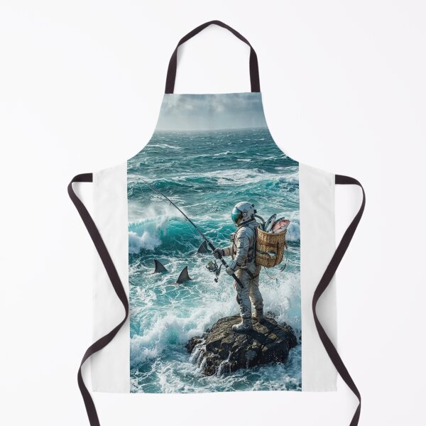 Item preview, Astronaut Fishing in Rough Turquoise Ocean Surreal Art designed and sold by Rain-Road.