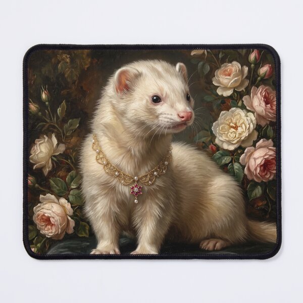 Item preview, Regal Cream Ferret with Ruby Pendant Necklace designed and sold by Real Beast Art.