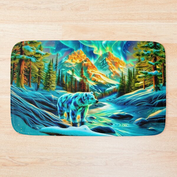 Item preview, Winter Bear Under Aurora Borealis  – Snowy Mountain Forest Art designed and sold by MargaretWiktor.