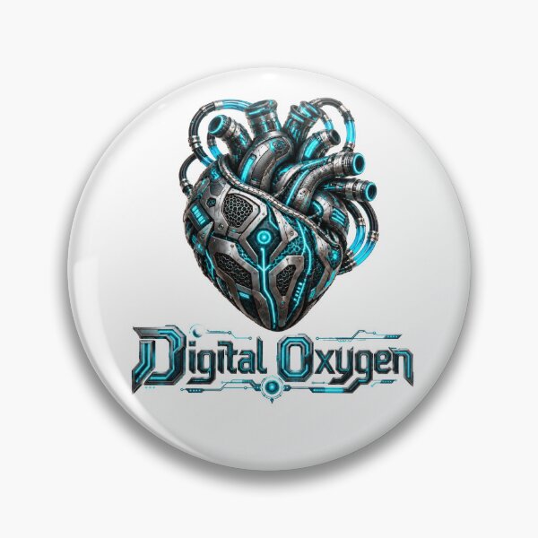 Item preview, Futuristic Cybernetic Heart with Glowing Cyan Tubes and Digital Oxygen Typography designed and sold by DansCreations42.