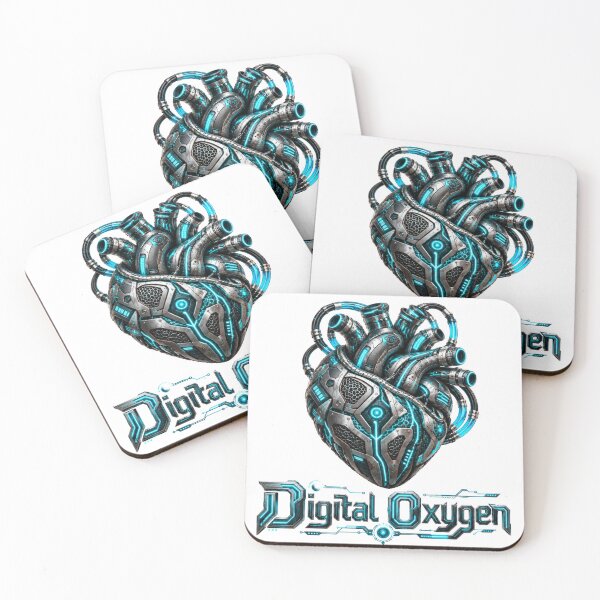 Item preview, Futuristic Cybernetic Heart with Glowing Cyan Tubes and Digital Oxygen Typography designed and sold by DansCreations42.