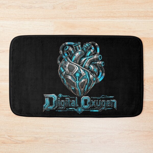 Item preview, Futuristic Cybernetic Heart with Glowing Cyan Tubes and Digital Oxygen Typography designed and sold by DansCreations42.