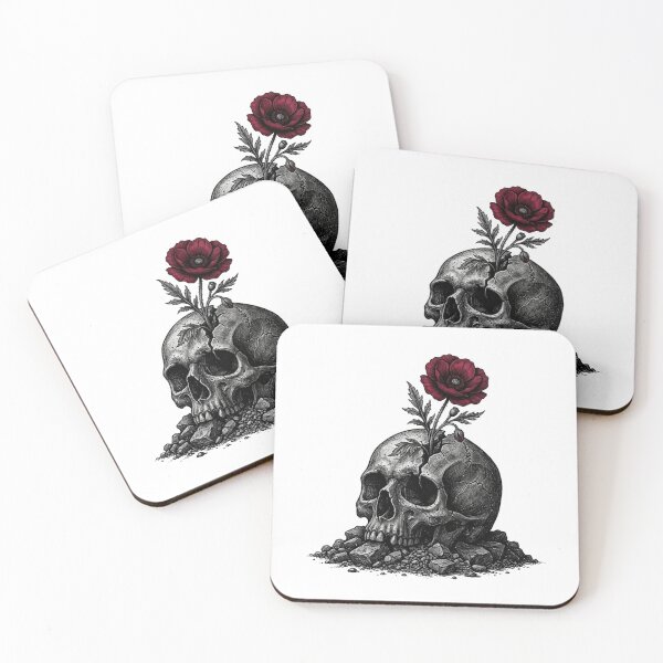 Item preview, Gothic Skull and Red Poppy Flower Art designed and sold by Sanan Israyilli.