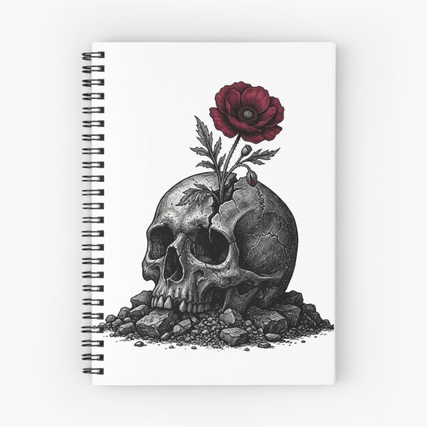 Item preview, Gothic Skull and Red Poppy Flower Art designed and sold by Sanan Israyilli.