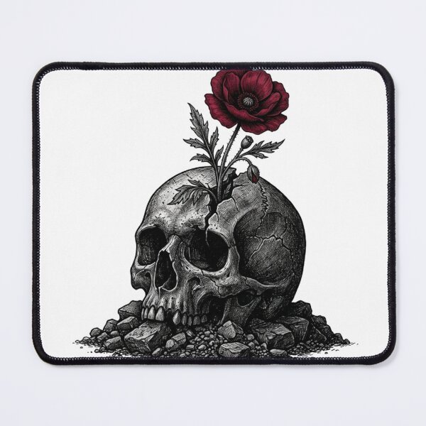 Item preview, Gothic Skull and Red Poppy Flower Art designed and sold by Sanan Israyilli.