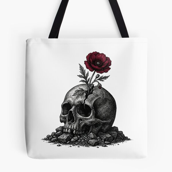 Item preview, Gothic Skull and Red Poppy Flower Art designed and sold by Sanan Israyilli.