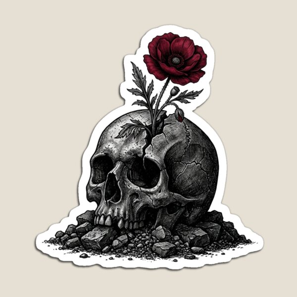 Item preview, Gothic Skull and Red Poppy Flower Art designed and sold by Sanan Israyilli.