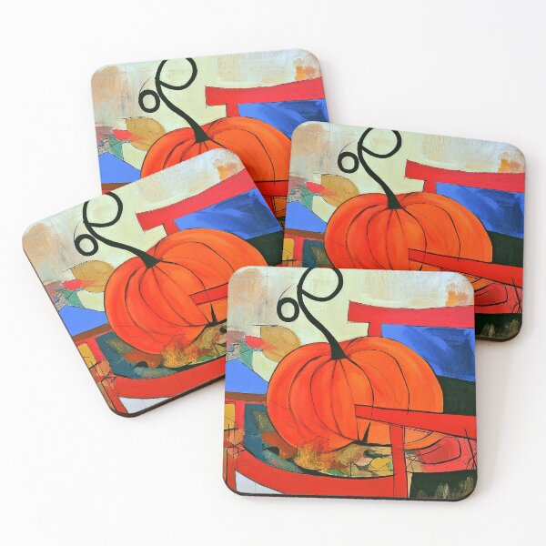 Item preview, Autumn Pumpkin on a Red Chair in Vibrant Abstract Style with Bold Colors and Seasonal Fall Energy designed and sold by OlfactoART Studio.