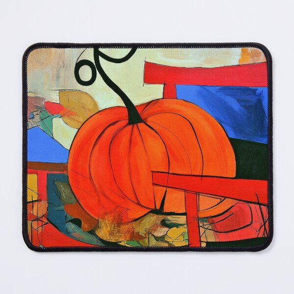 Item preview, Autumn Pumpkin on a Red Chair in Vibrant Abstract Style with Bold Colors and Seasonal Fall Energy designed and sold by OlfactoART Studio.