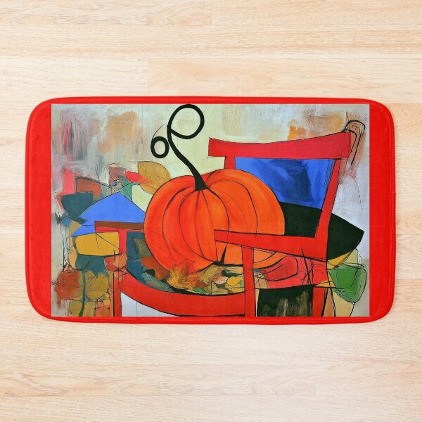 Item preview, Autumn Pumpkin on a Red Chair in Vibrant Abstract Style with Bold Colors and Seasonal Fall Energy designed and sold by OlfactoART Studio.