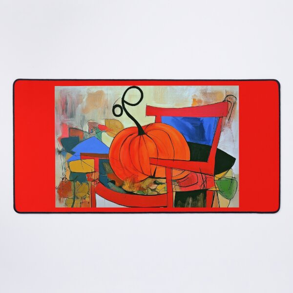 Item preview, Autumn Pumpkin on a Red Chair in Vibrant Abstract Style with Bold Colors and Seasonal Fall Energy designed and sold by OlfactoART Studio.