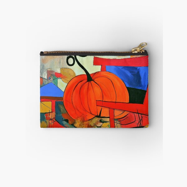 Item preview, Autumn Pumpkin on a Red Chair in Vibrant Abstract Style with Bold Colors and Seasonal Fall Energy designed and sold by OlfactoART Studio.