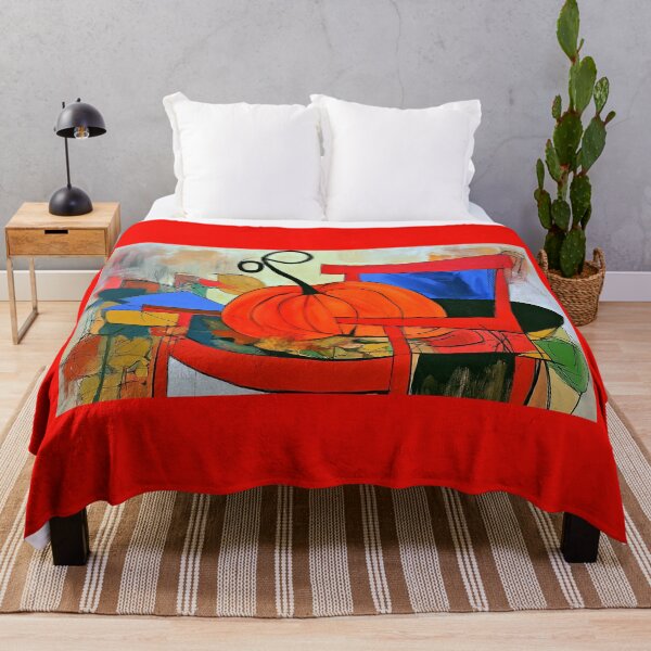 Item preview, Autumn Pumpkin on a Red Chair in Vibrant Abstract Style with Bold Colors and Seasonal Fall Energy designed and sold by OlfactoART Studio.