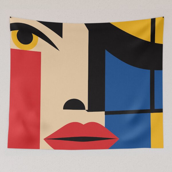 Item preview, Geometric Bauhaus Woman Portrait — Abstract Mid-Century Pop Art Face designed and sold by RamyGallery.