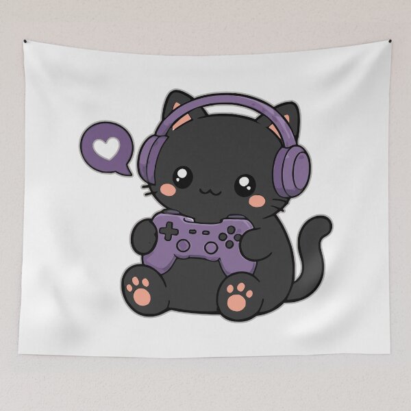 Item preview, Adorable Gamer Cat with Headphones Controller designed and sold by Simon-art-land.